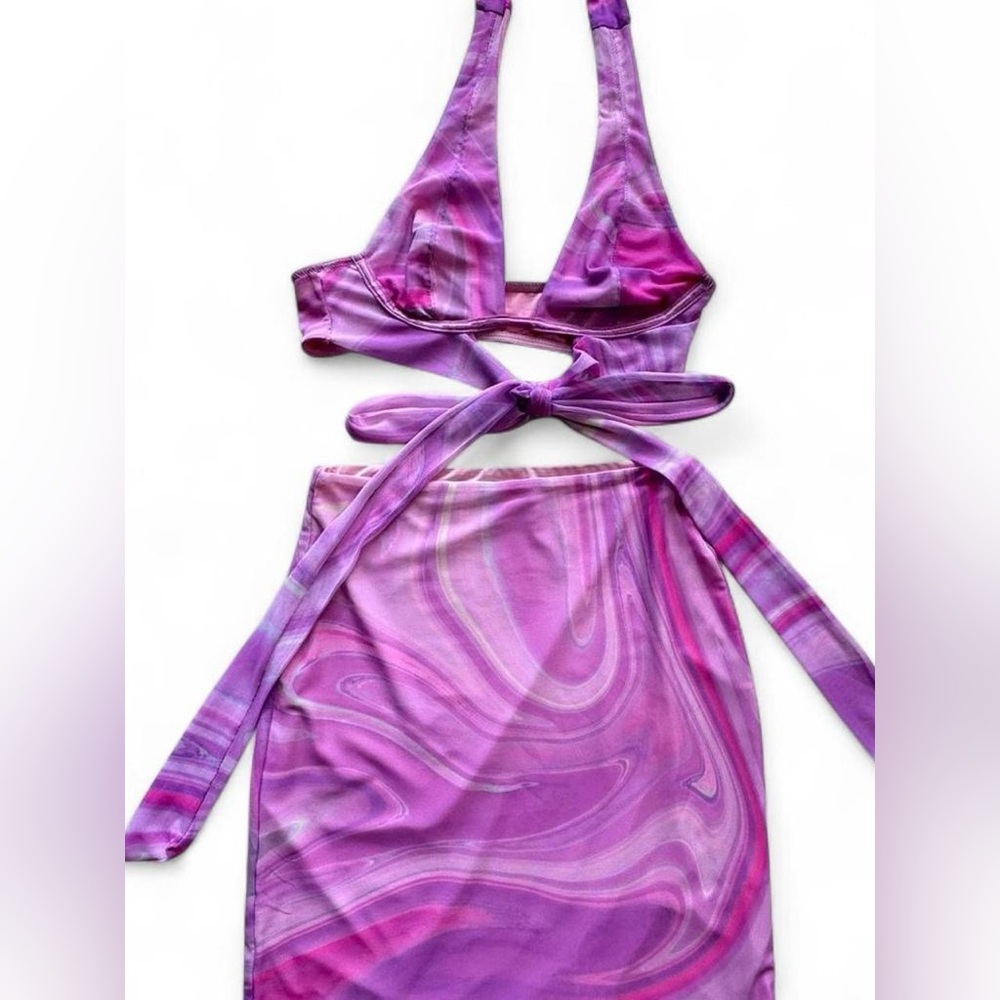 Tiger Mist Pink Swirl Halter‎ Top and Skirt Set